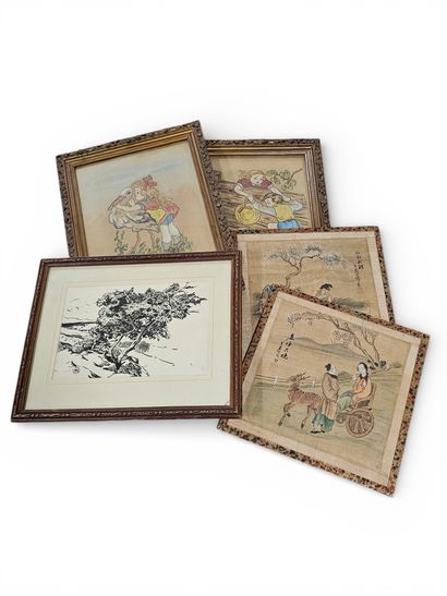 Set of drawings in color and black