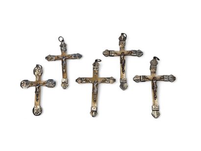 SET OF FIVE COMMUNION CROSSES in bakelite...