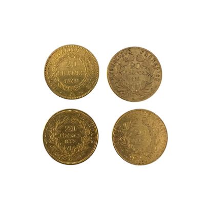 LOT of four 20 Franc gold coins (.900), IIe...