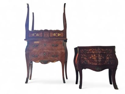Two Louis XV style marquetry chests of drawers...