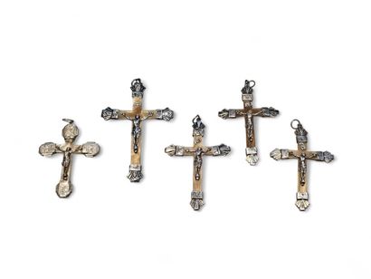 SET OF FIVE COMMUNION CROSSES in bakelite...