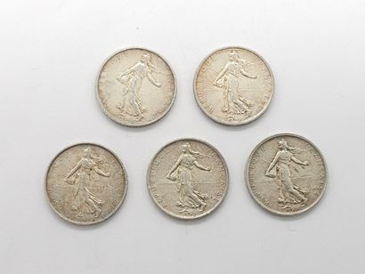 France | REUNION of 5 silver 5-franc coins...