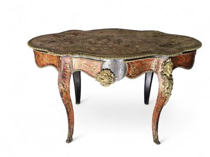 Boulle style multi-lobed pedestal table with...