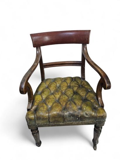 Wooden armchair, leather seat