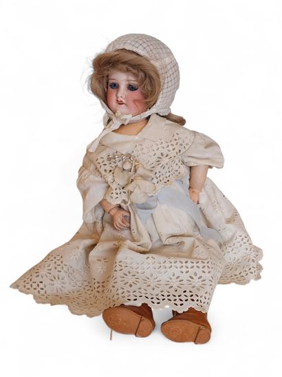 LIMOGES France 
Bisque head doll, open blue...