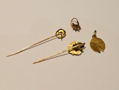 LOT of 750° gold including : 
Two tie pins
Pendant...