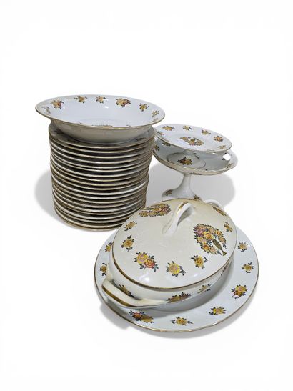 Set of porcelain tableware with flower d...