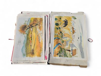 Carton à dessin comprenant:Vingt et une lithographie...