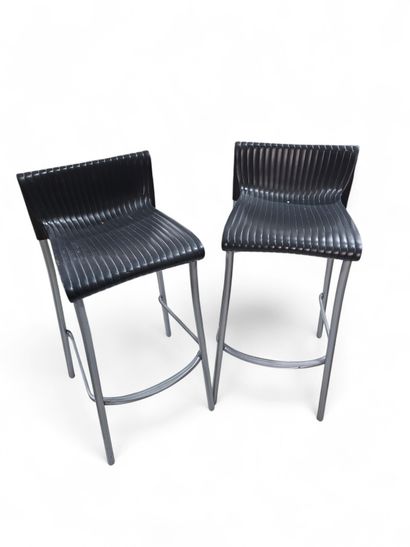 Italian work 
Pair of aluminum stools, thermoformed...