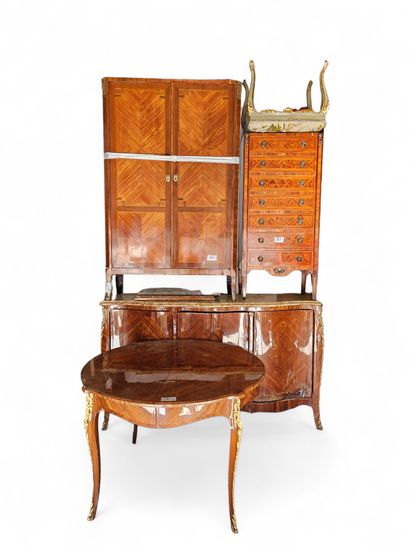 Set of Louis XVI style furniture in marquetry...