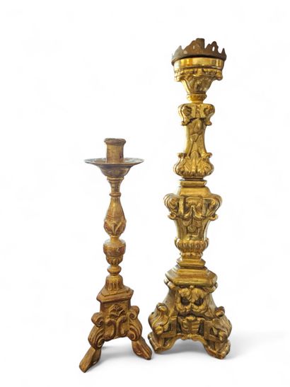Two large wooden candle holders