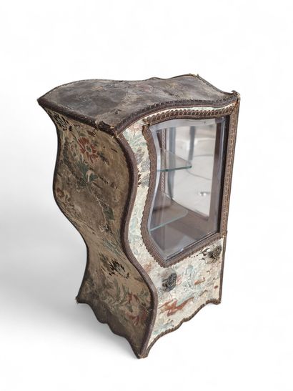 CHAIR with dolls display case, wooden frame...