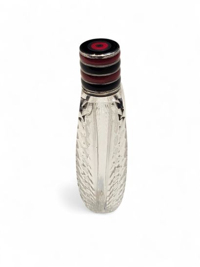 Crystal salt jar, crystal stopper, 800° silver...