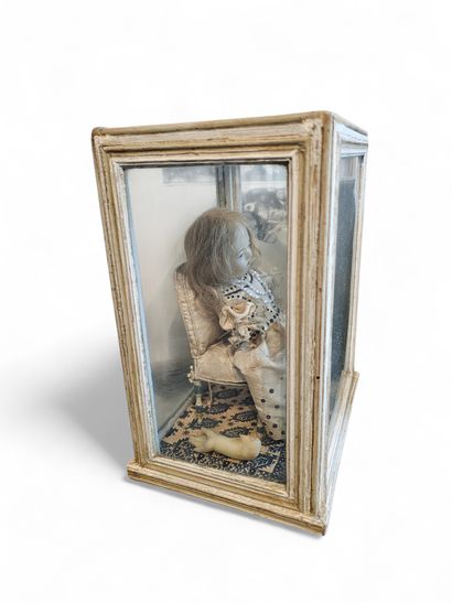 19th century WORK 
Wax doll with clothes,...