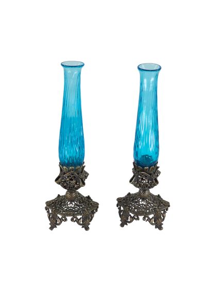 ITALIAN WORK 19th century 
Pair of blue blown...