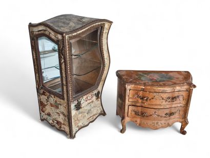 CHAIR with dolls display case, wooden frame...
