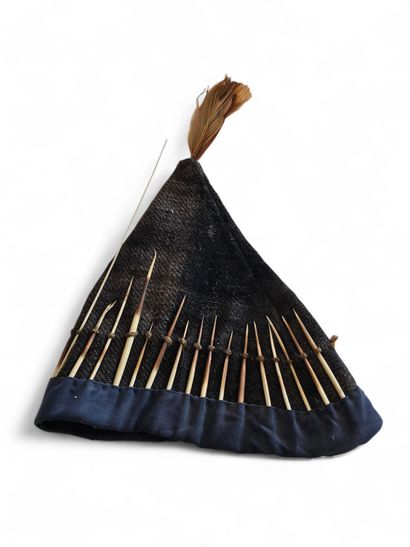 HANDCRAFTED WORK 
Brown wool hat with blue...