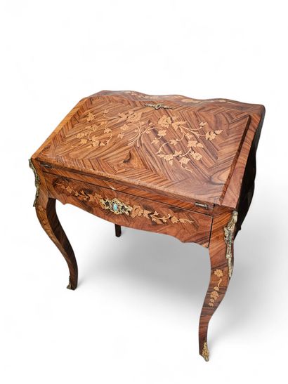Louis XV style small secretary in marquetry...