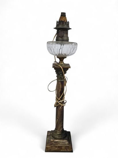 PETROLEUM LAMP on a Corinthian column base...