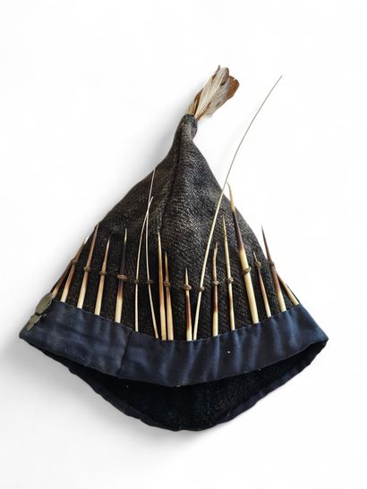 HANDCRAFTED WORK 
Brown wool hat with blue...