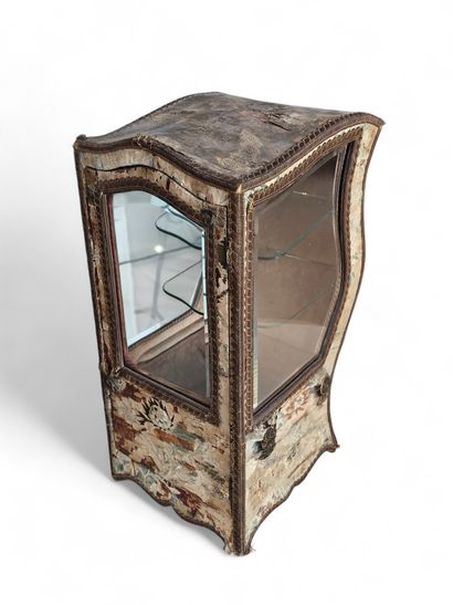 CHAIR with dolls display case, wooden frame...