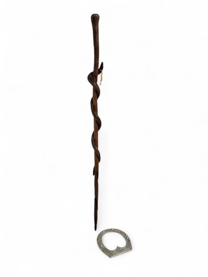 HAIRY WORK 
Walking stick in poplar decorated...
