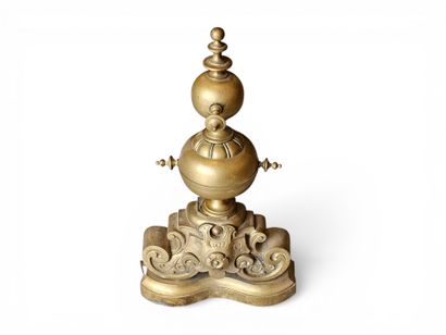 PAIR of ormolu andirons with scroll decor...