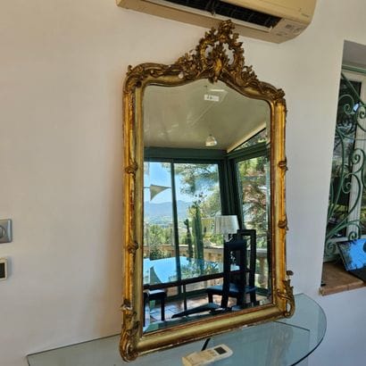 Miroir de cheminée en bois et stuc doré de...
