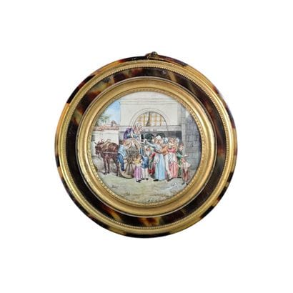 Miniature ronde représentant une vendeuse...