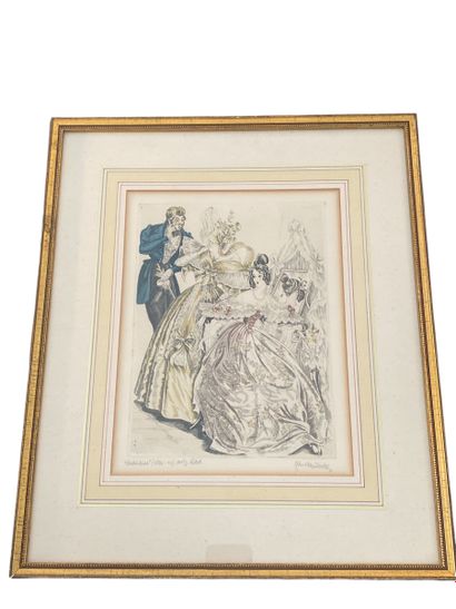Paire de gravures de mode 
Signées 
Dim à...