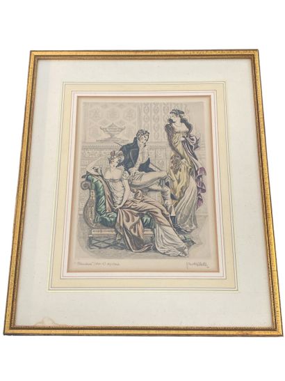 Paire de gravures de mode 
Signées 
Dim à...