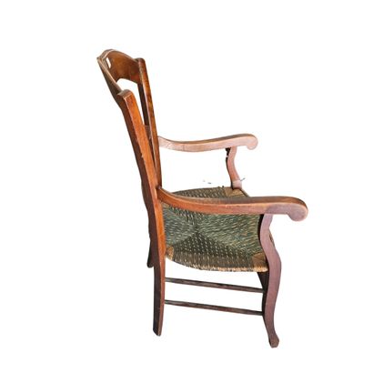 Fauteuil provençal paillé en bois naturel...
