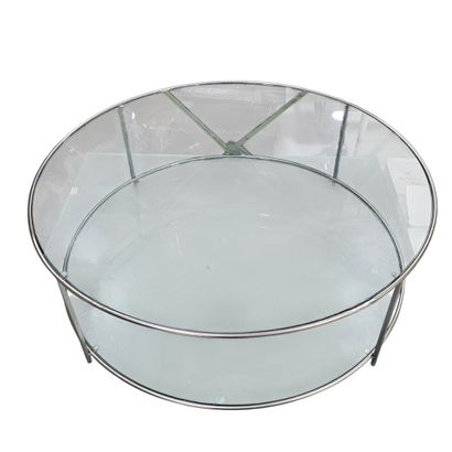 TABLE BASSE RONDE en métal à deux plateaux...