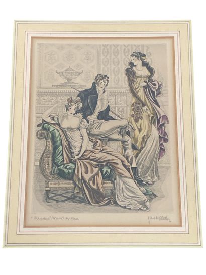 Paire de gravures de mode 
Signées 
Dim à...