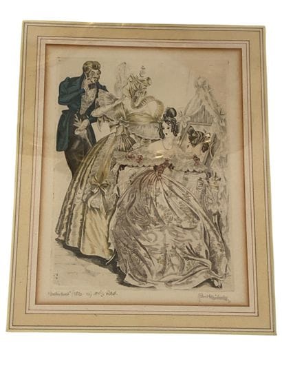 Paire de gravures de mode 
Signées 
Dim à...