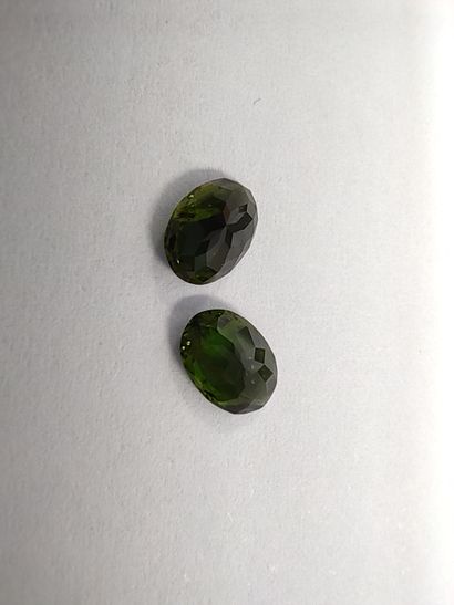 DEUX TOURMALINES green chrome de forme ovales,...