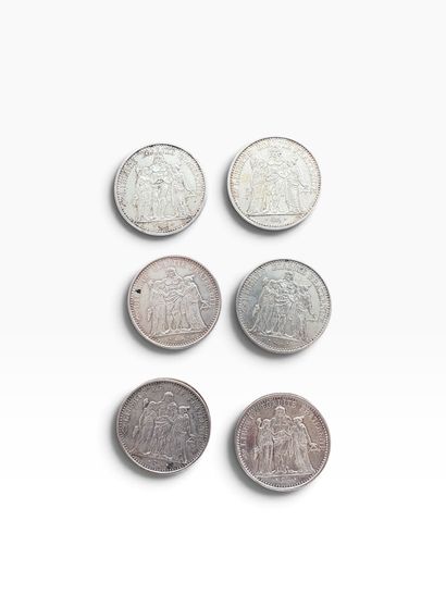 ENSEMBLE DE SIX PIECES de 10 francs Hercule...