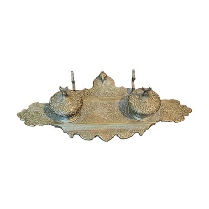 Oriental Art 
Bronze inkwell with two domed...