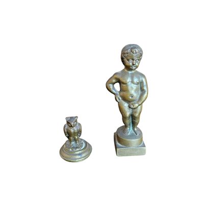 Set of two small bronze sculptures, including:
a...