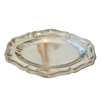 Oblong meat platter with a scalloped edge,...