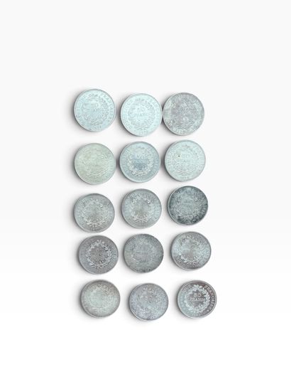 ENSEMBLE DE QINZE PIECES de Cinquante francs...