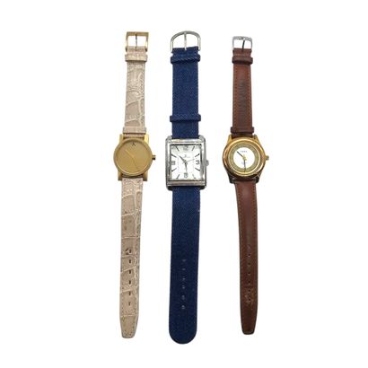 Set of three men's wristwatches in gold-plated...