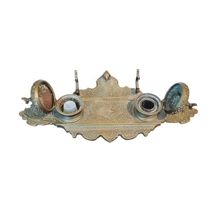 Oriental Art 
Bronze inkwell with two domed...