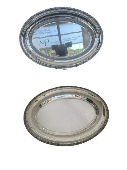 ST MEDARD 
Two oblong serving dishes in Silver...