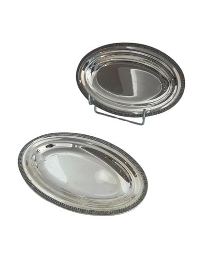 ST MEDARD 
Two oblong serving dishes in Silver...