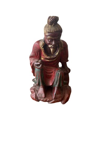 CHINA, modern 
Polychrome carved wooden statuette...