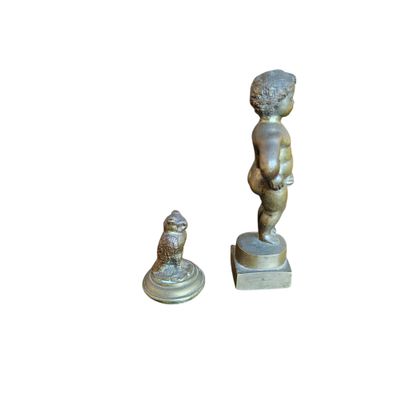 Set of two small bronze sculptures, including:
a...