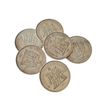 REUNION DE SIX PIECES de 50 francs Hercule...