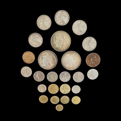 FRANCE - RÉUNION de PIÈCES de francs en argent...