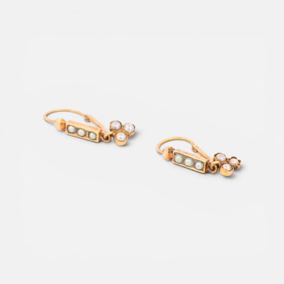 PAIR of 750° yellow gold hoop earrings adorned...
